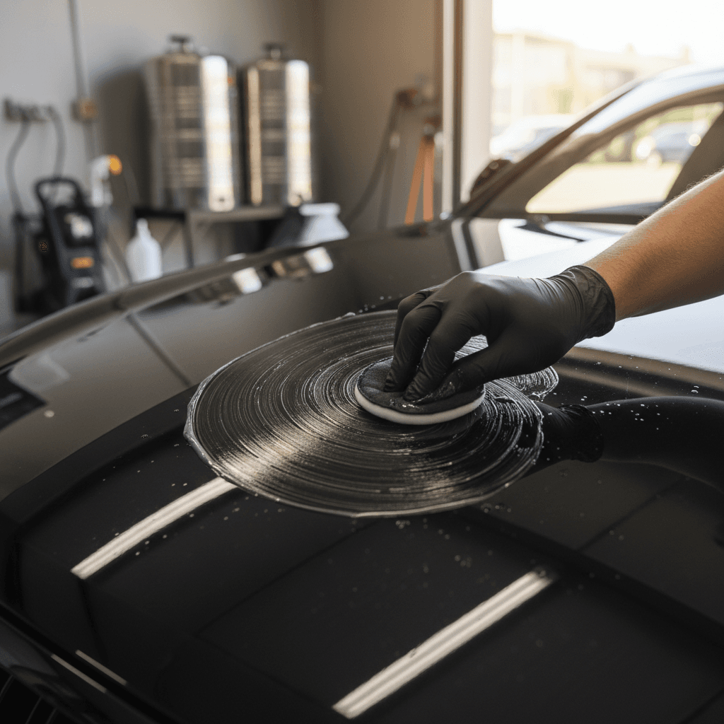 Detailer cleaning a car at Maleki Car Wash Service in Toronto