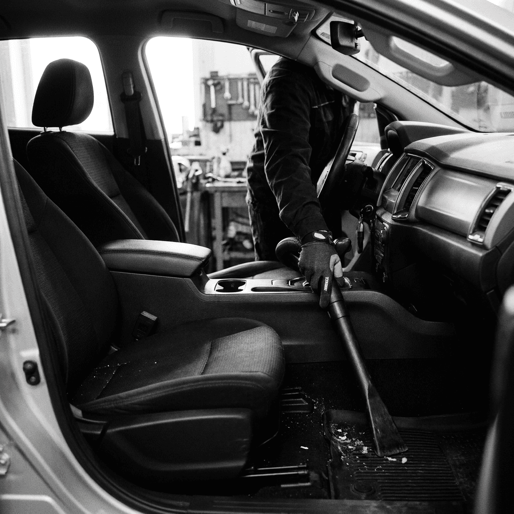 Vacuuming interior during a detail